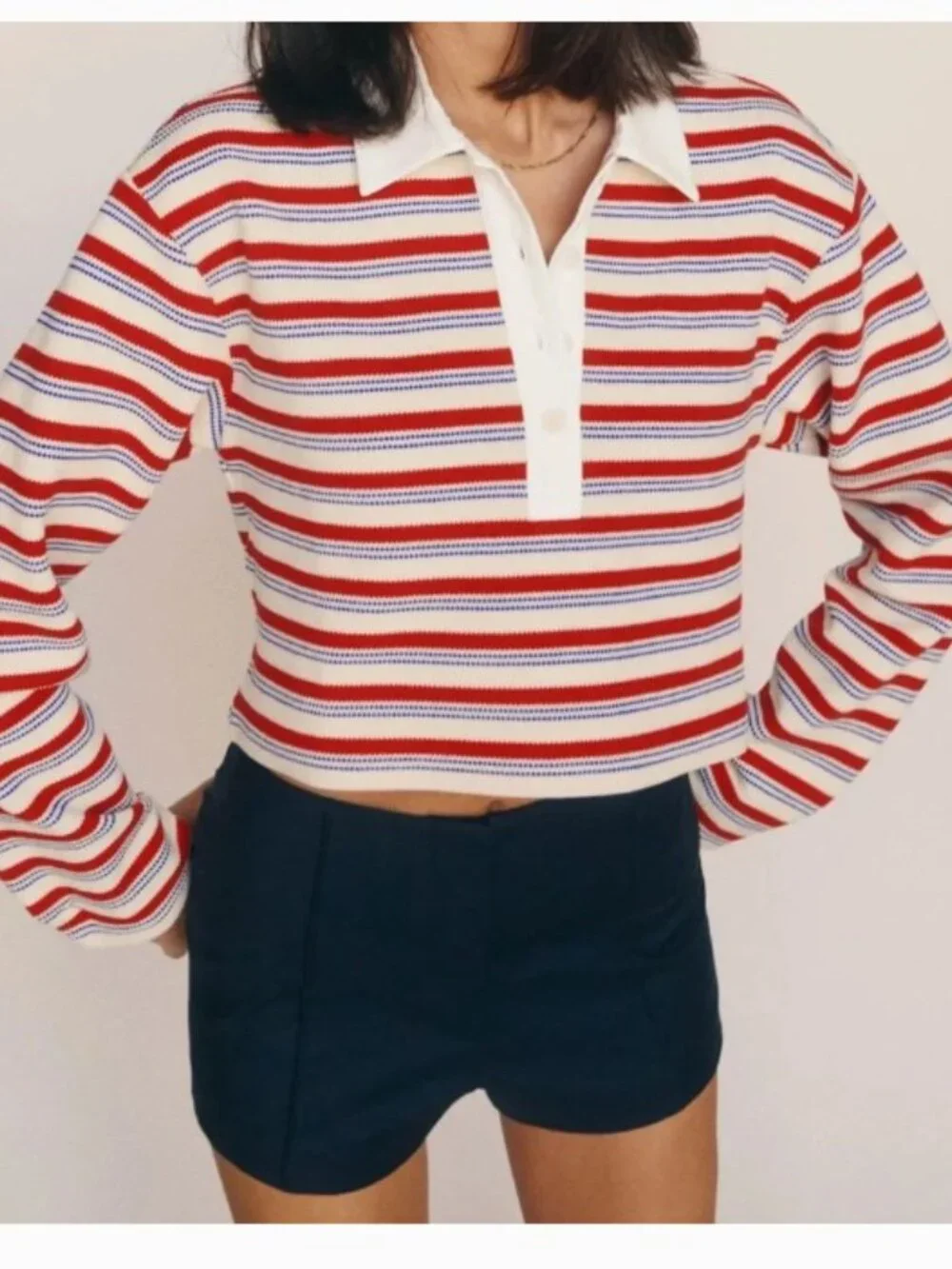 Reformation Red, White, Blue 'Anna' Cropped Rugby Top - Size M - Picture 1 of 10
